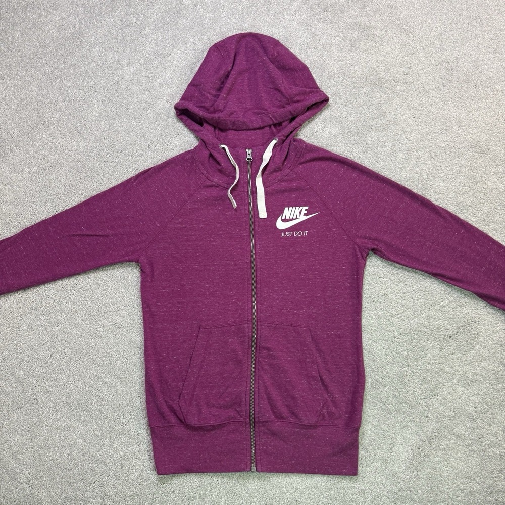 Nike Full Zip Hoodie Womens Size XS Purple Heathered Just Do It Gym Sweatshirt